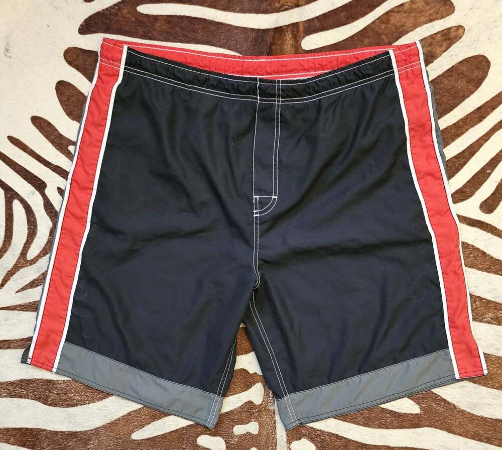 Vintage Y2K Quicksilver Board Shorts Stripe Logo Surf Swim Trunks 90s Beach